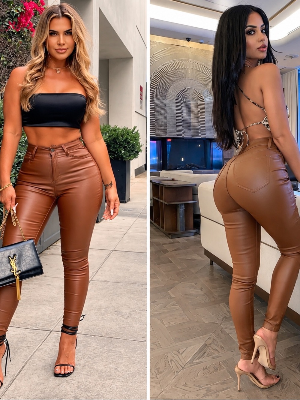 Fashion Nova Double Dare Faux Leather Pants Camel Size Small NWT